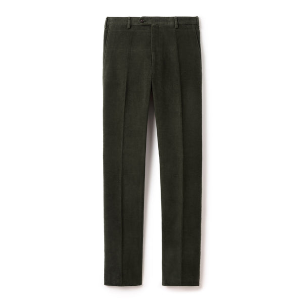 Italian Cotton Moleskin Flat Front Trouser - Dark Green
