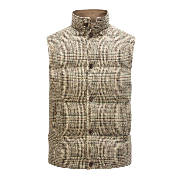 Luciano Barbera Plaid Quilted Vest - Tan & Check