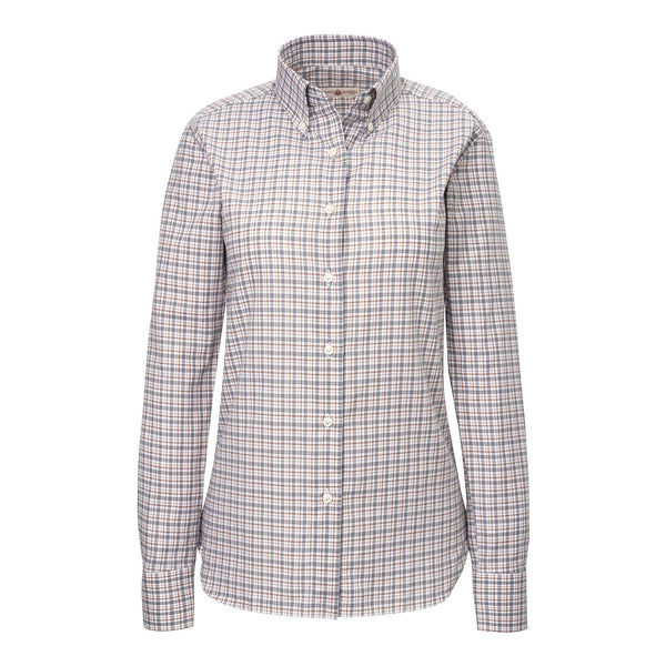 Women's Italian Cotton Check Shirt - Blue & Red