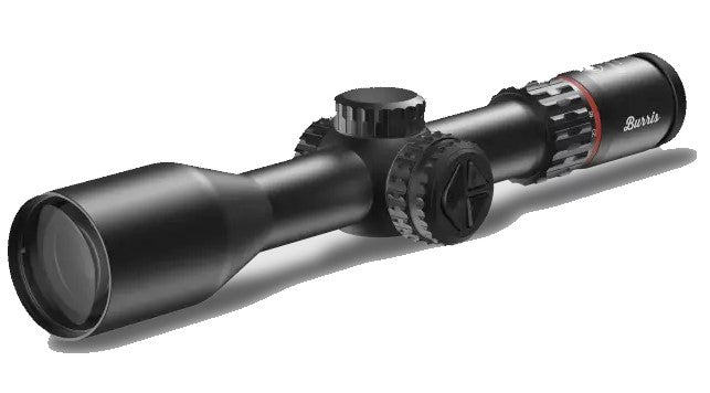 Black Burris Optics Eliminator 6 4-20x52mm rifle scope with adjustment turrets and a red reticle.