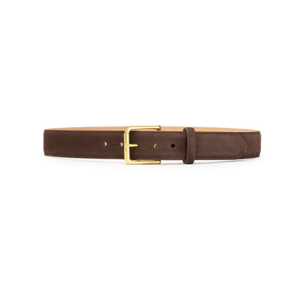Brown belt with a gold buckle on a white background