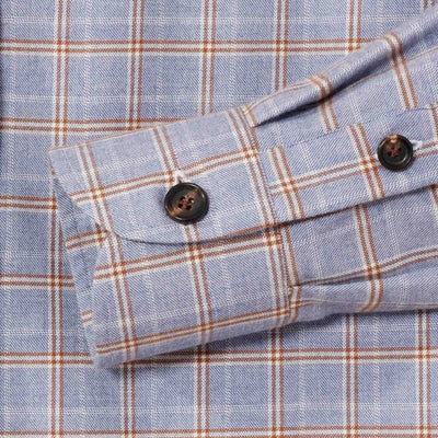 Women's Italian Brushed Cotton Check Shirt - Blue Tan