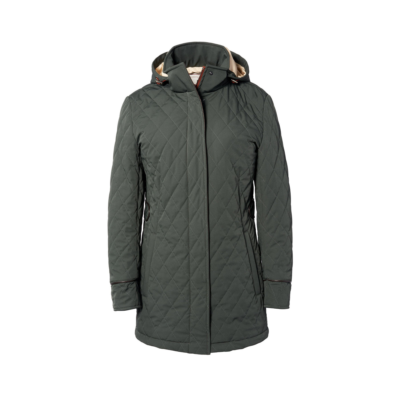 Women's Diamond Quilted Hooded Jacket - Forest Green