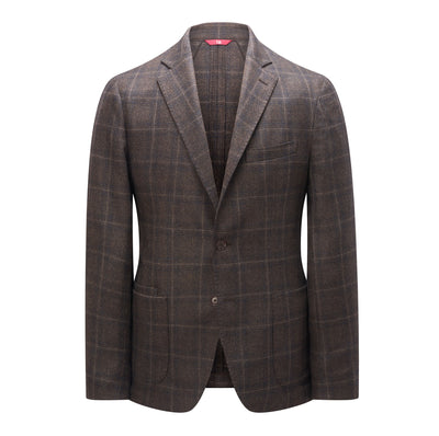 Luciano Barbera Single Breasted Sartorial Jacket – Brown Navy & Tan Check