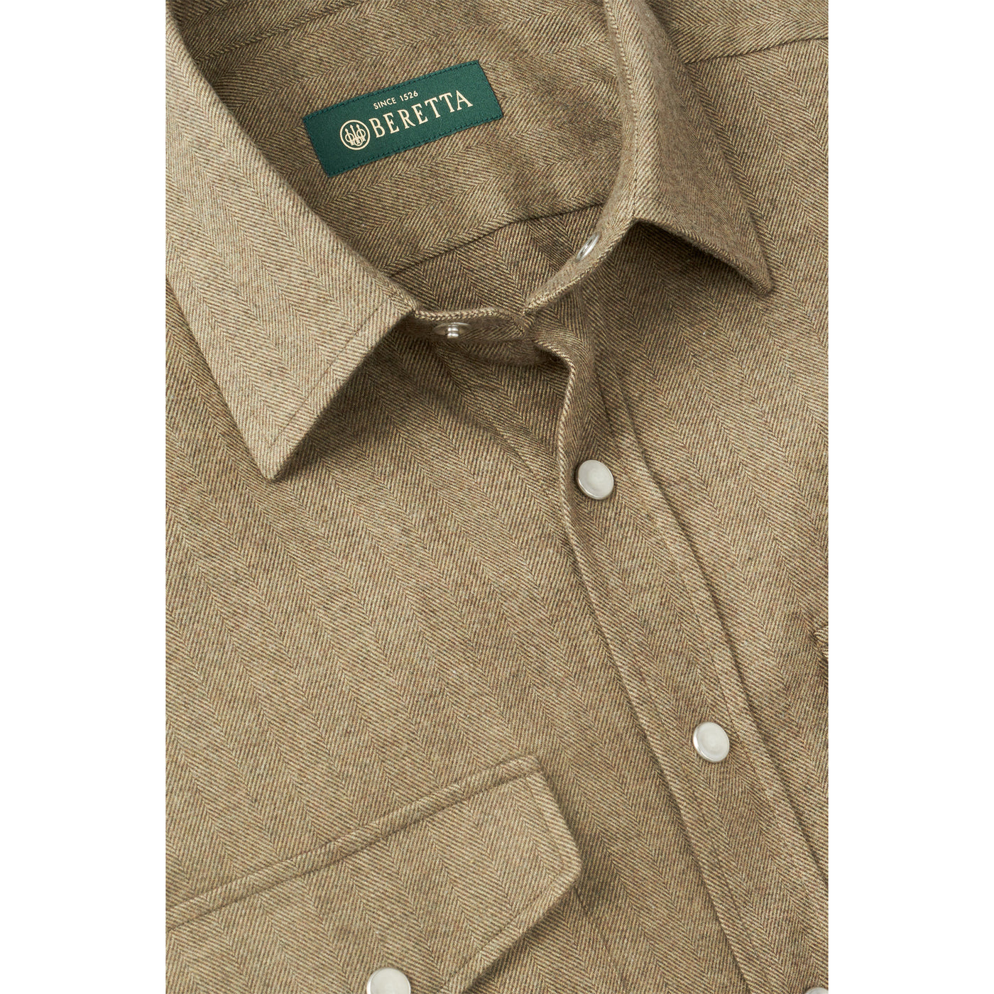 Brushed Cotton Herringbone Western Shirt - Herringbone Thicket