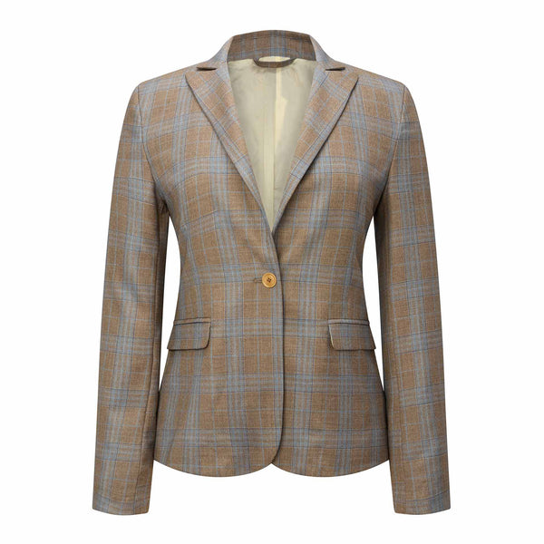 Luciano Barbera Women's Peak Lapel Riding Coat - Tan & Blue