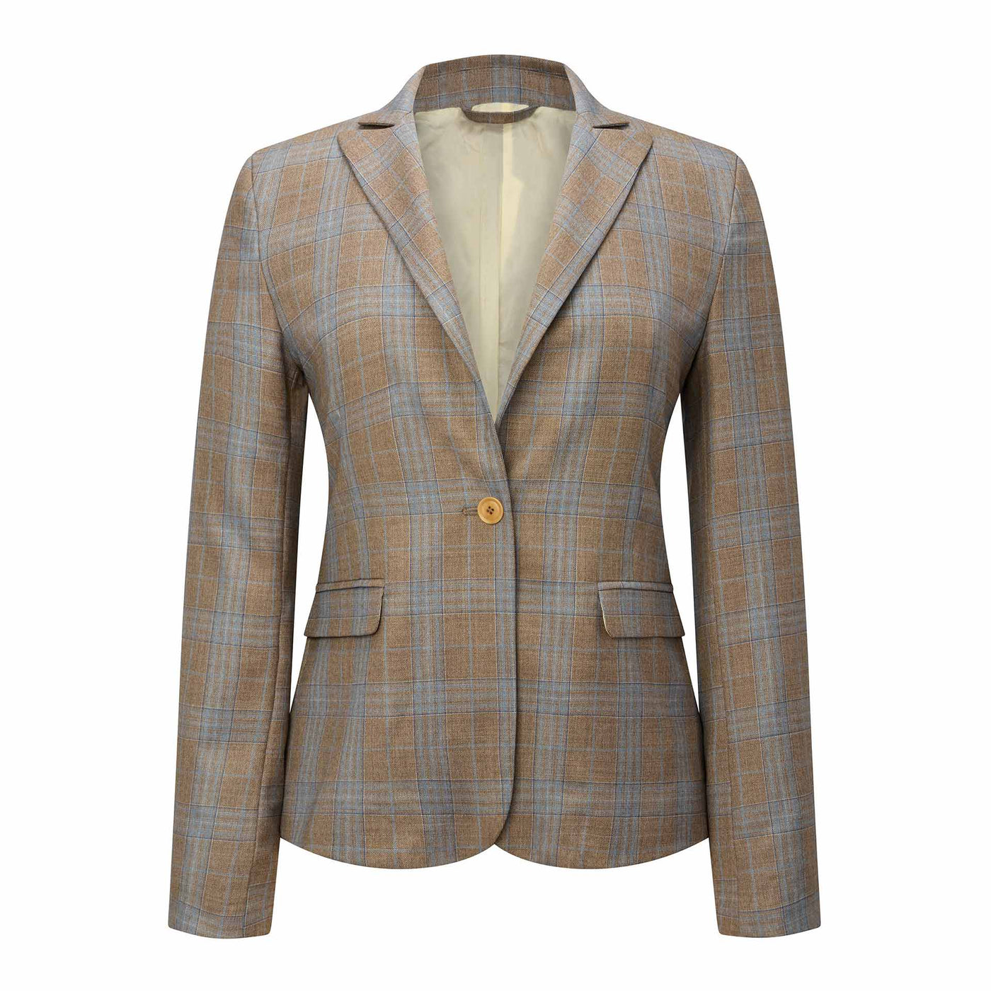 Plaid blazer with a button on a white background