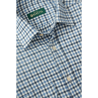 Brushed Cotton Check Spread Collar Shirt - Double Blue Check