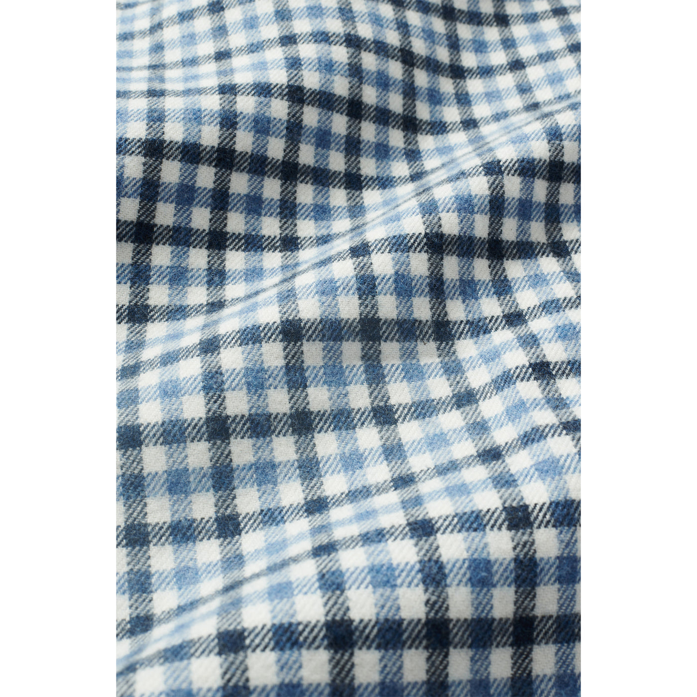 Brushed Cotton Check Spread Collar Shirt - Double Blue Check