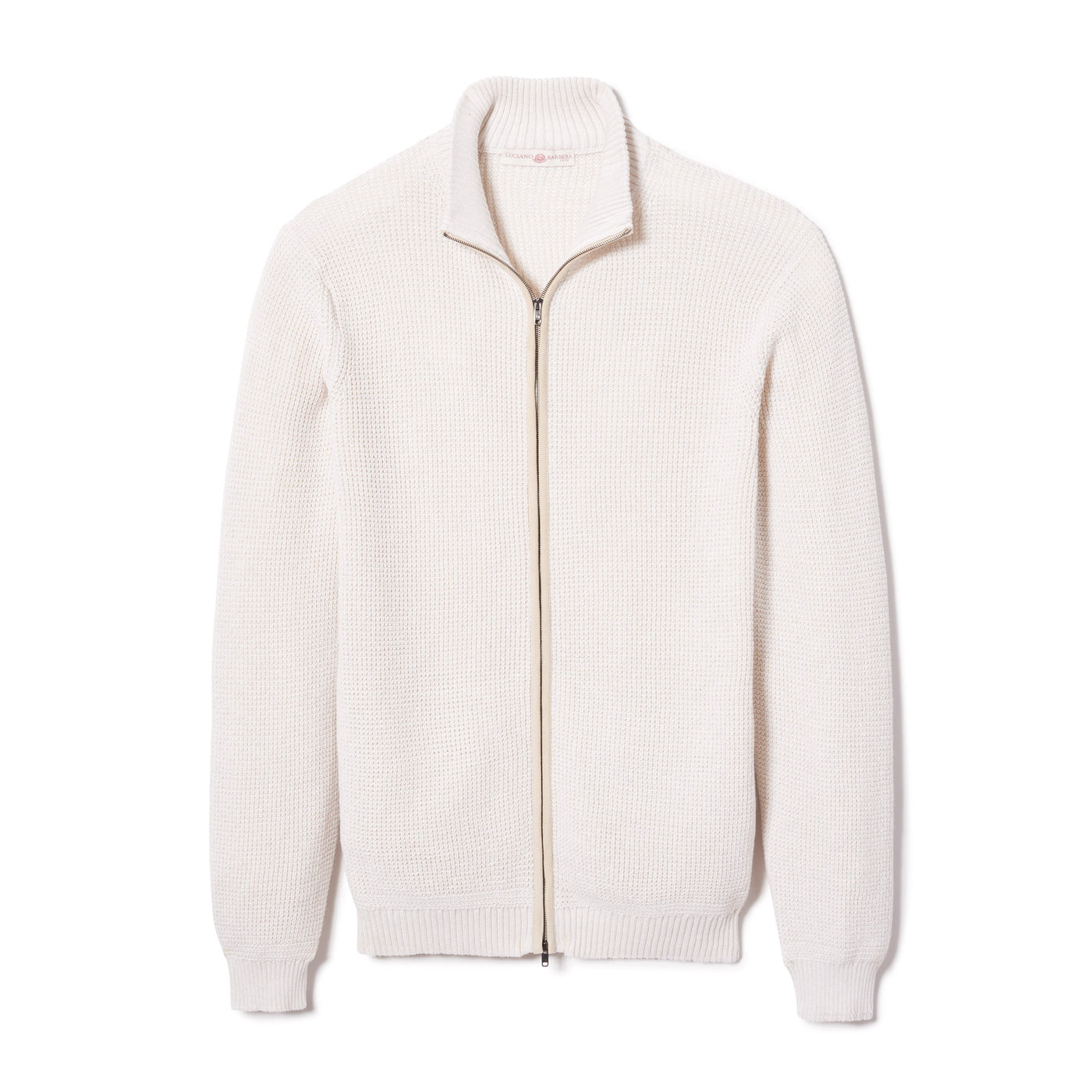 Cotton Cashmere Blend Full-Zip Sweater - Cream