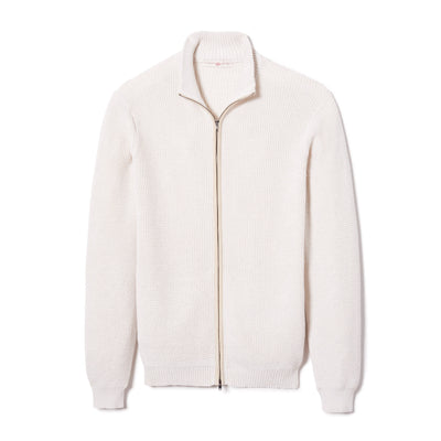 Cotton Cashmere Blend Full-Zip Sweater - Cream