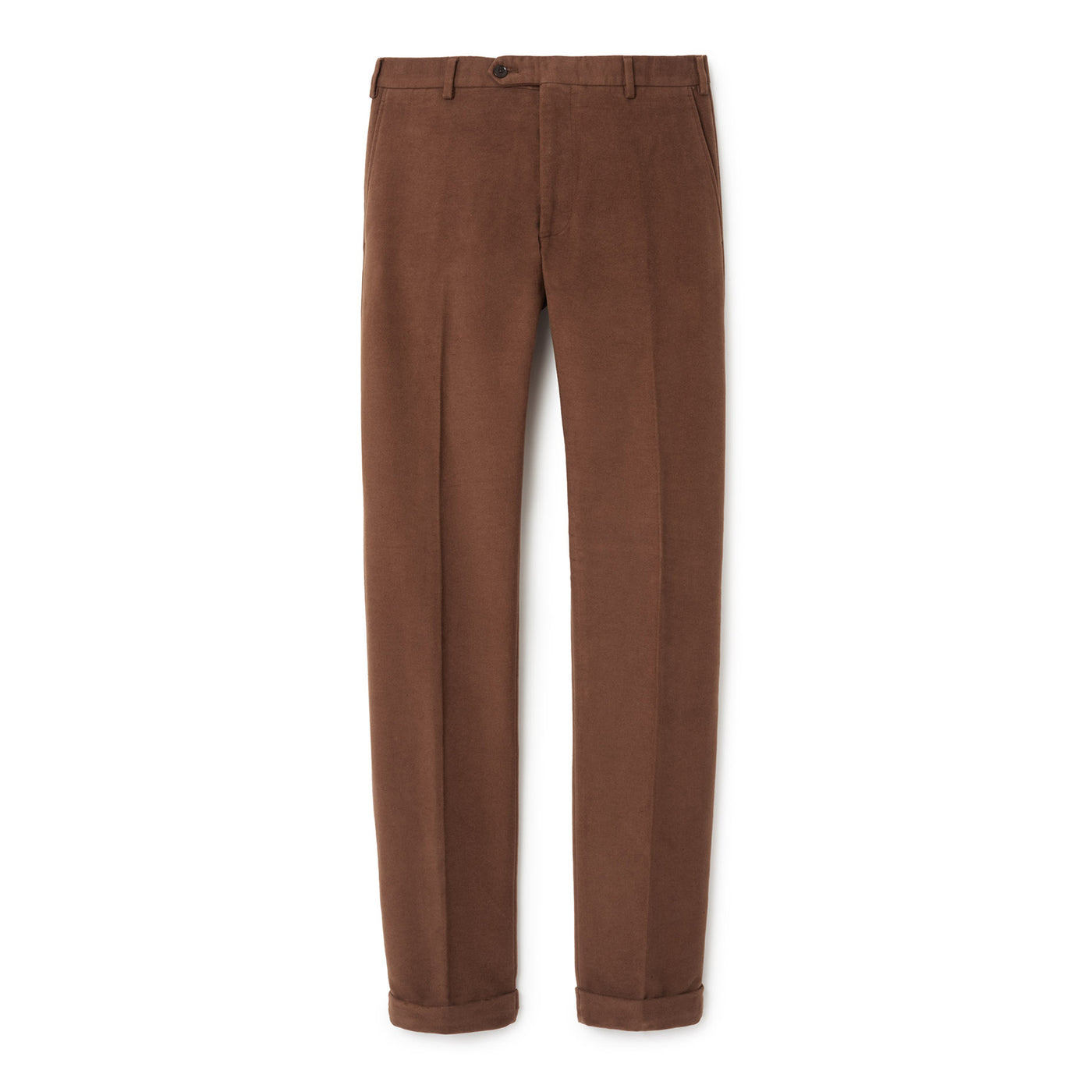 Italian Moleskin Flat Front Trousers - Brown