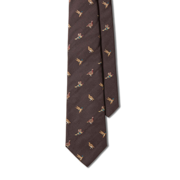 Multi Bird “Molti Uccelli” Handmade Silk Tie – Brown