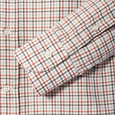 Multi Check Cotton Twill Lue Due Shirt - Rust Grey Check