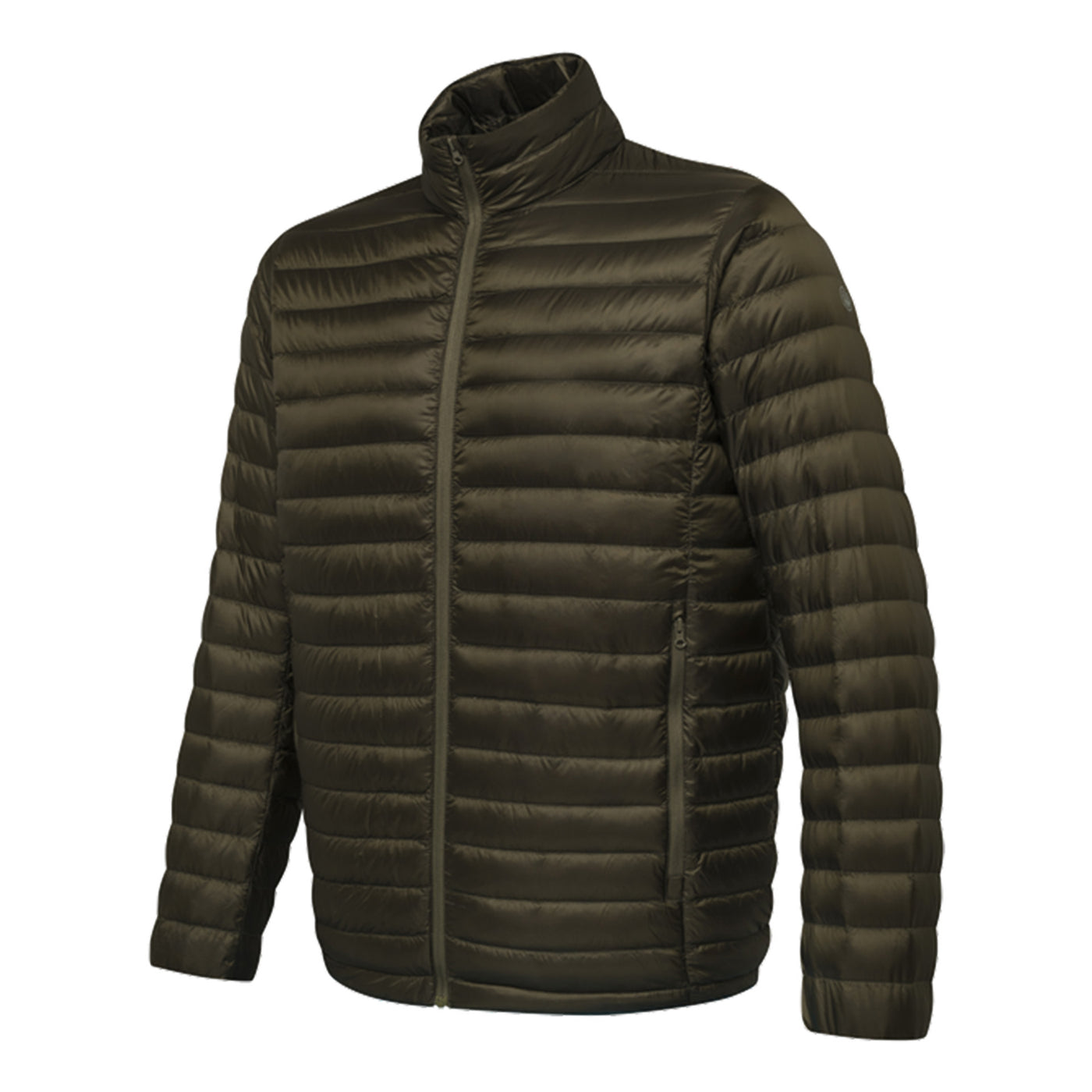 Green puffer jacket on a white background