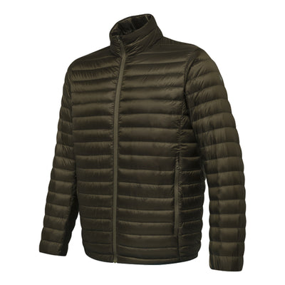 Green puffer jacket on a white background