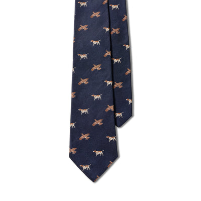 Pointer & Woodcock Bracco Italiano & Beccaccia Handmade Silk Tie - Dark Navy