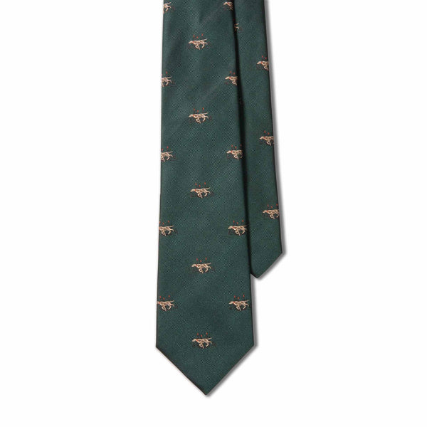 Pointer Bracco Italiano in Reeds Handmade Silk Tie - Emerald