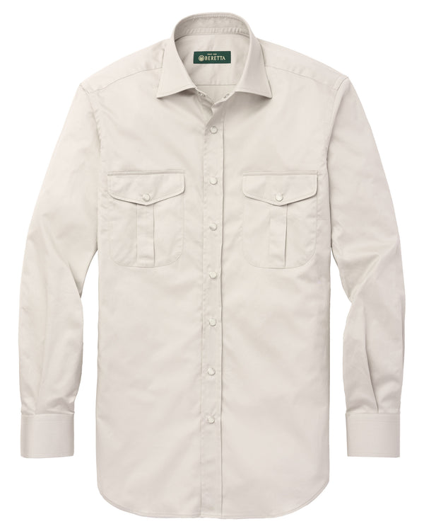Italian Cotton Twill Western Dress Shirt - Cream