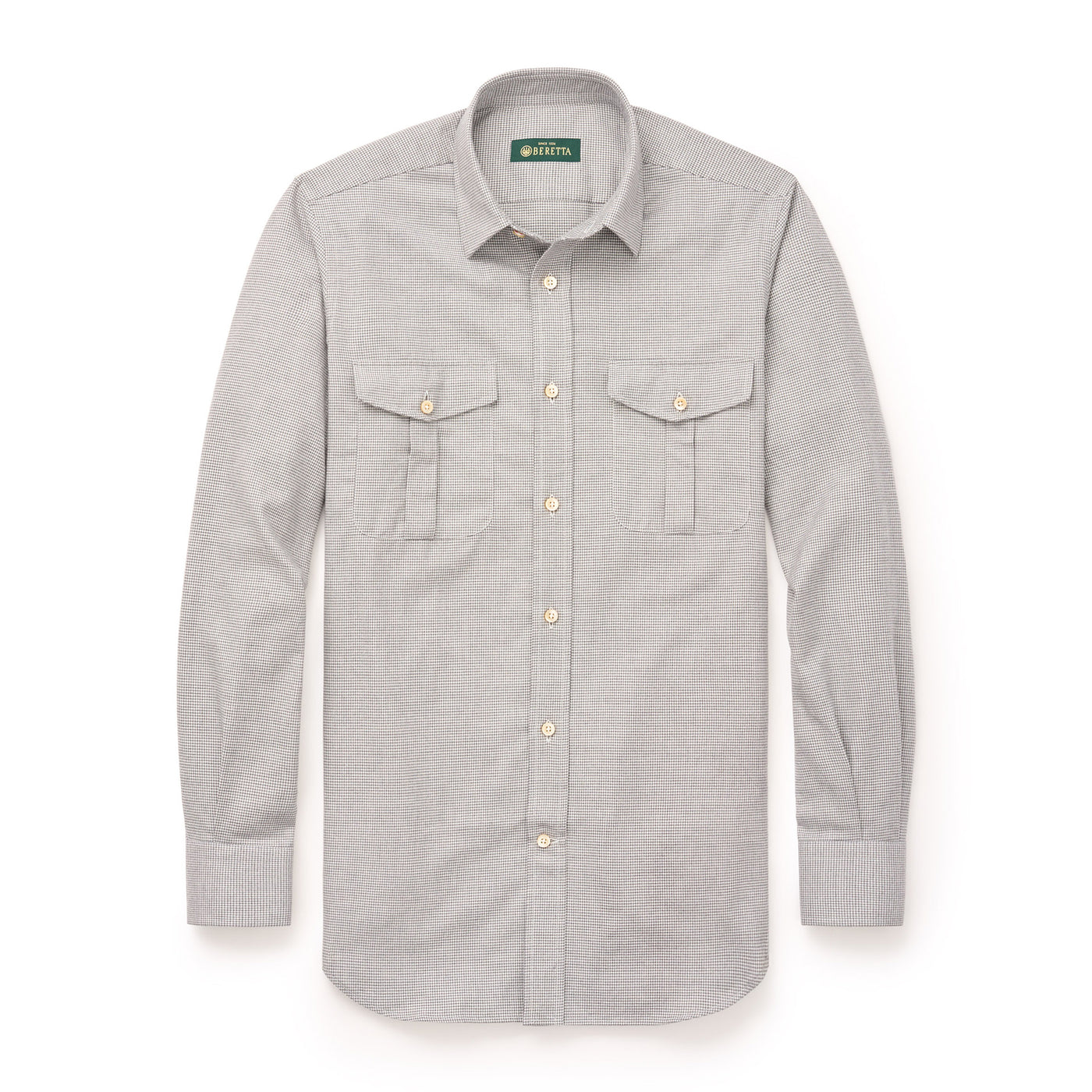 Fine Houndstooth Luc Due Flann Shirt - Brown & Cream