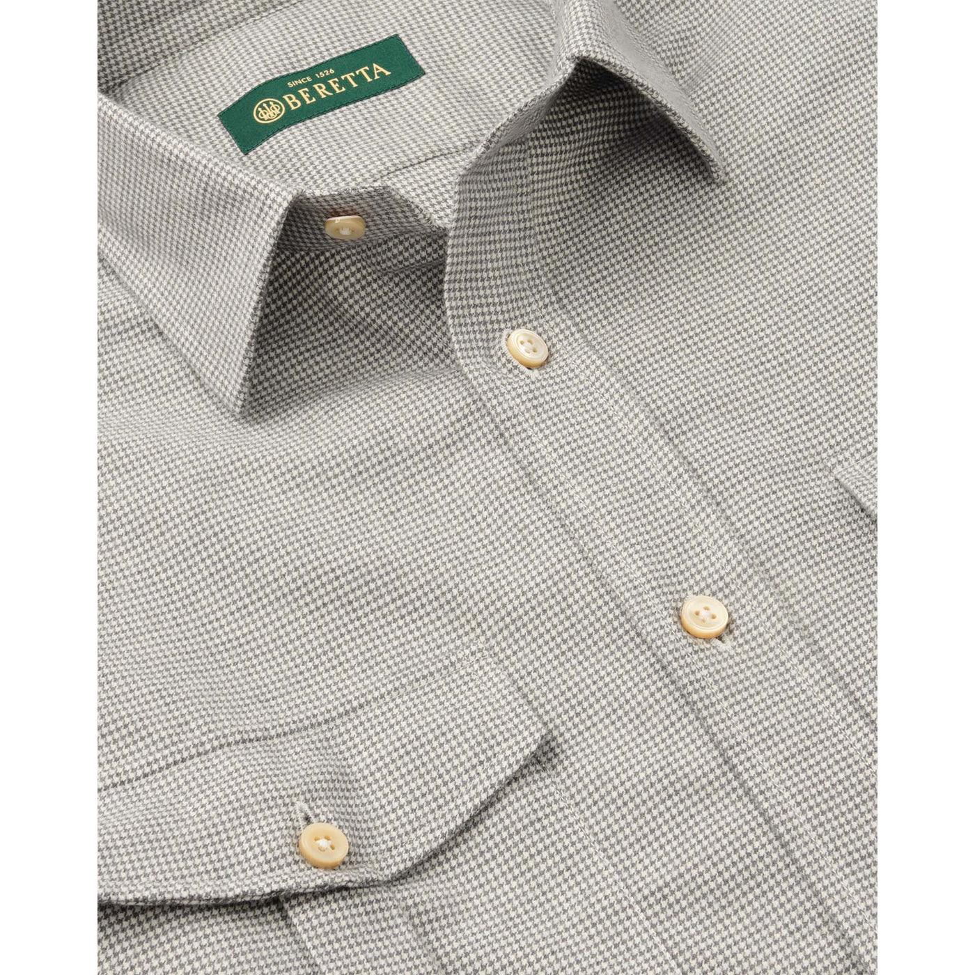 Fine Houndstooth Luc Due Flann Shirt - Brown & Cream