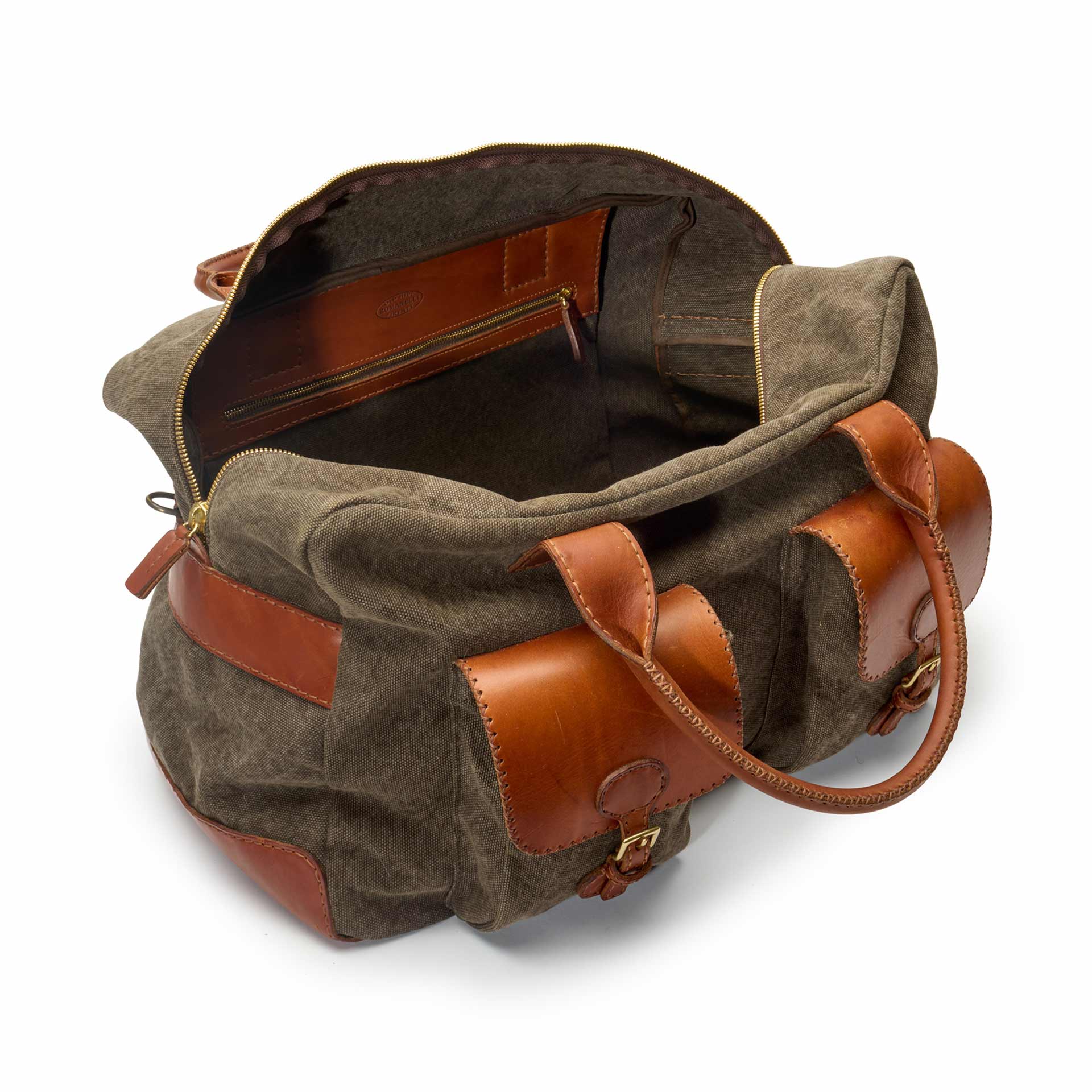 Italian Artisan Leather & Canvas Travel Duffle - Khaki