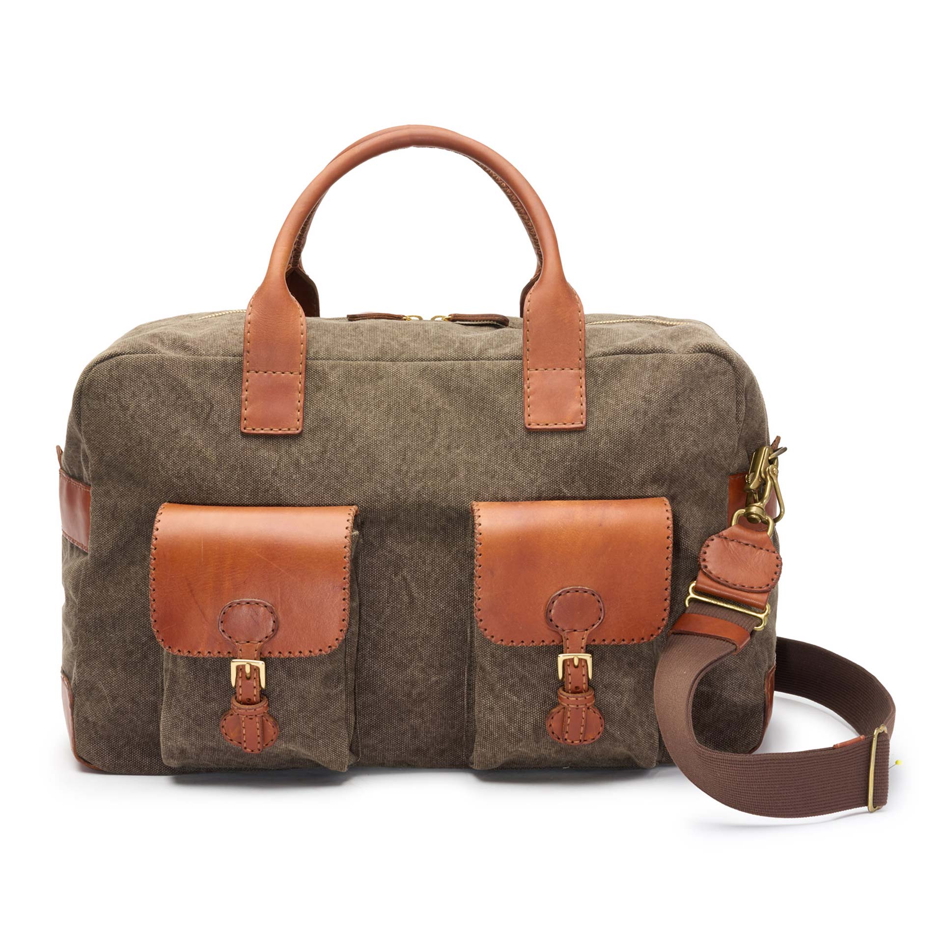 Italian Artisan Leather & Canvas Travel Duffle - Khaki