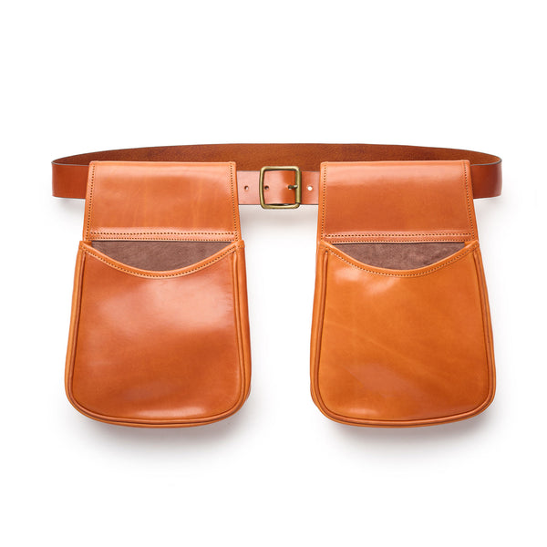 Spanish Leather Double Shell Pouch With Belt - Natural