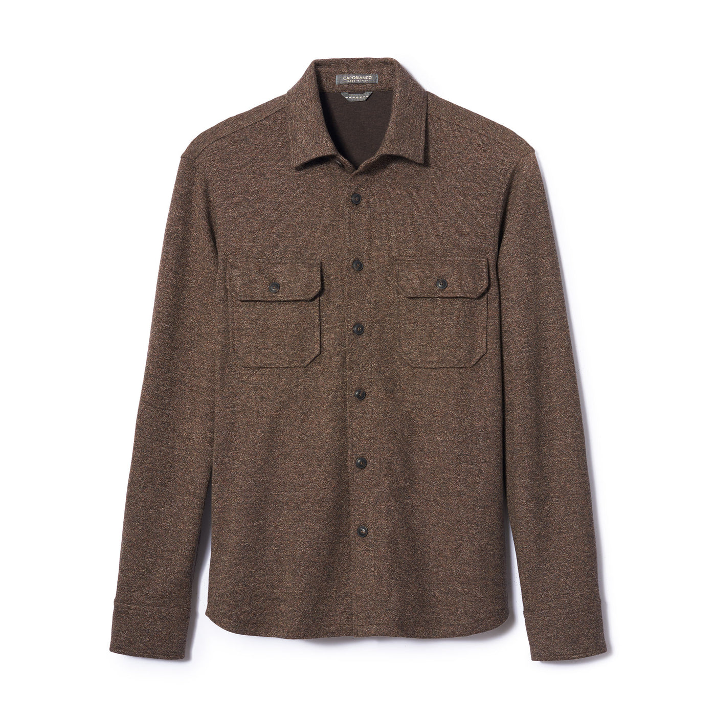 Brushed Cotton Wool Melange Fleece Shirt - Brown