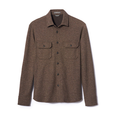Brushed Cotton Wool Melange Fleece Shirt - Brown