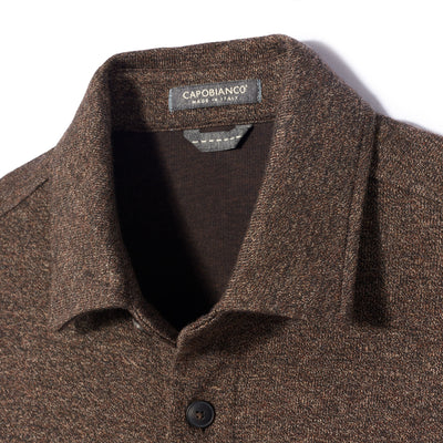 Brushed Cotton Wool Melange Fleece Shirt - Brown