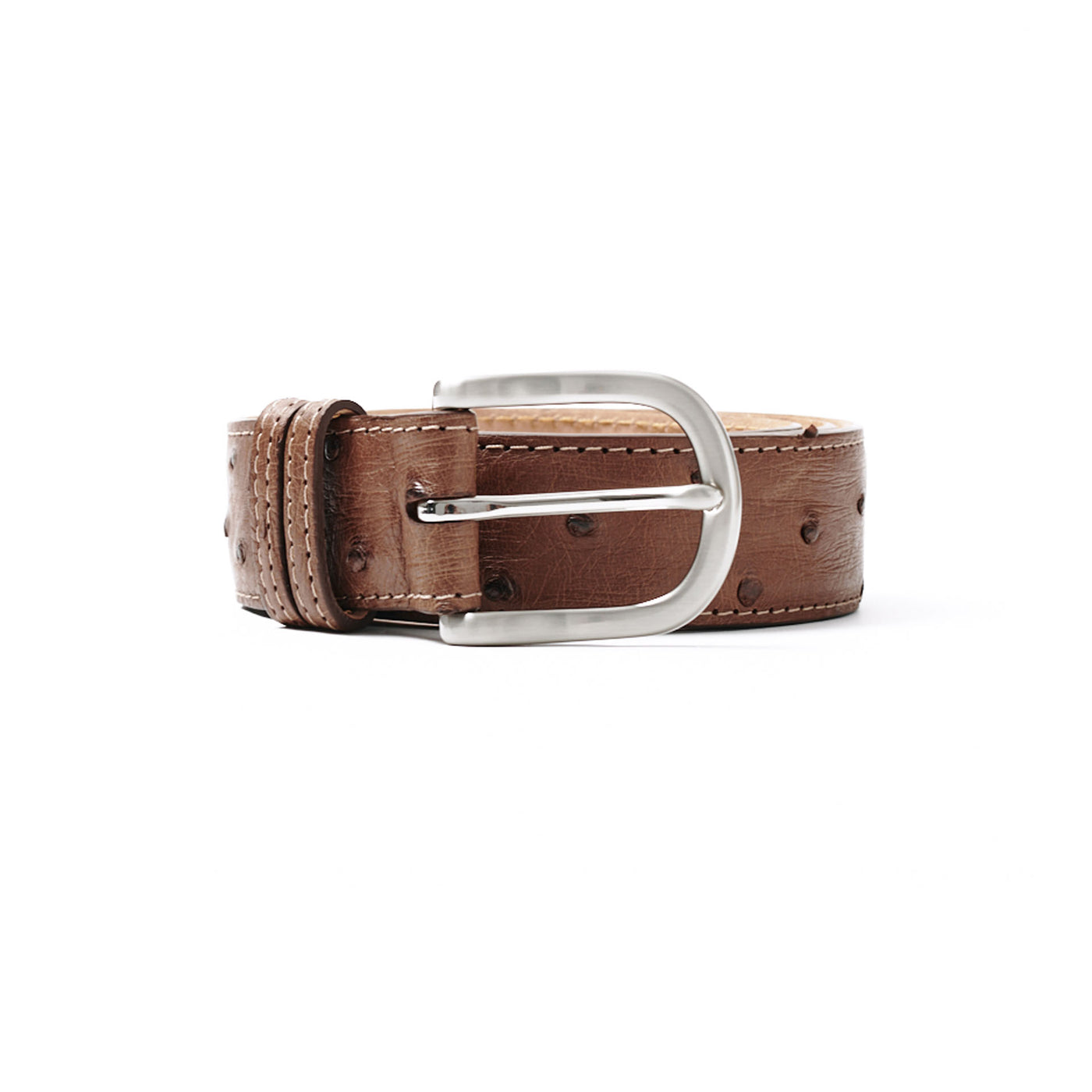 Quilled Ostrich Belt with Brushed Nickel Buckle