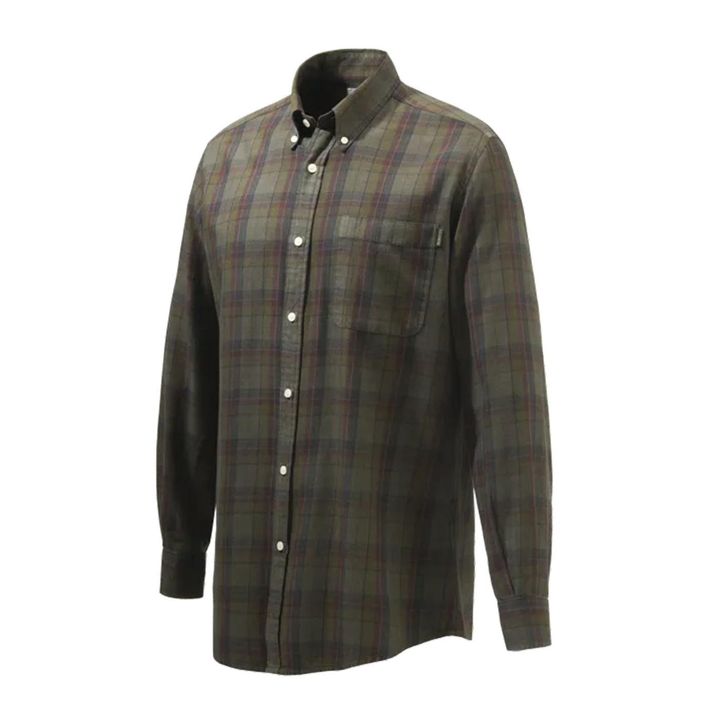 Wood Flannel Button Down Shirt - Beige & Red Overdyed Bark