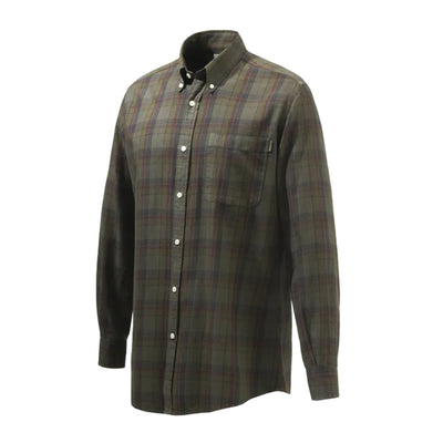 Wood Flannel Button Down Shirt - Beige & Red Overdyed Bark