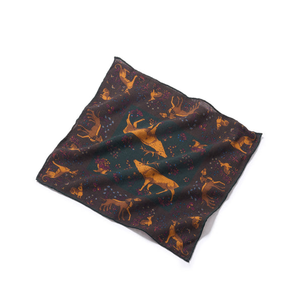 Handmade Silk Pocket Square with Elk - Yellow