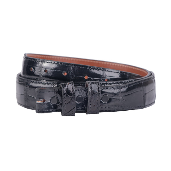 W. Kleinberg Quilled Ostrich Belt with Brushed Nickel Buckle: Black