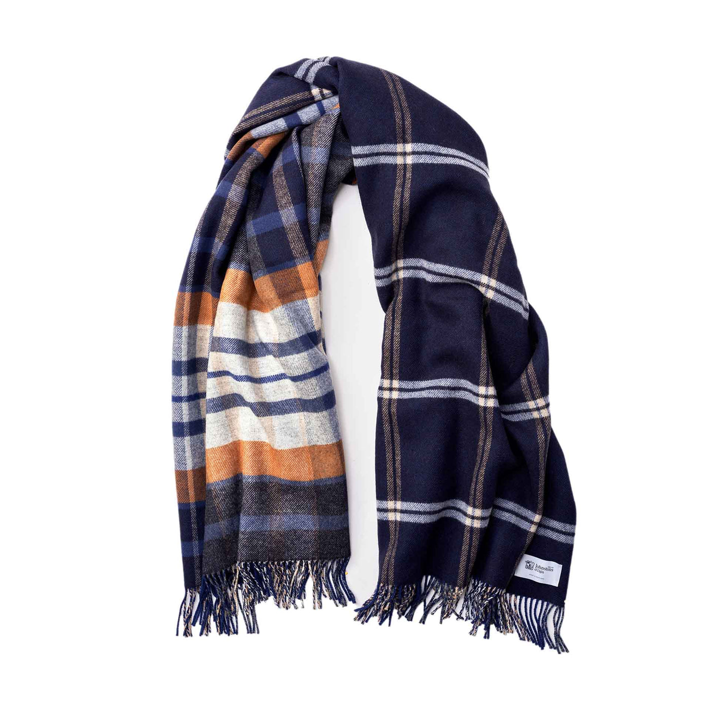 Shop Navy Double Face Check Throw | Johnstons of Elgin