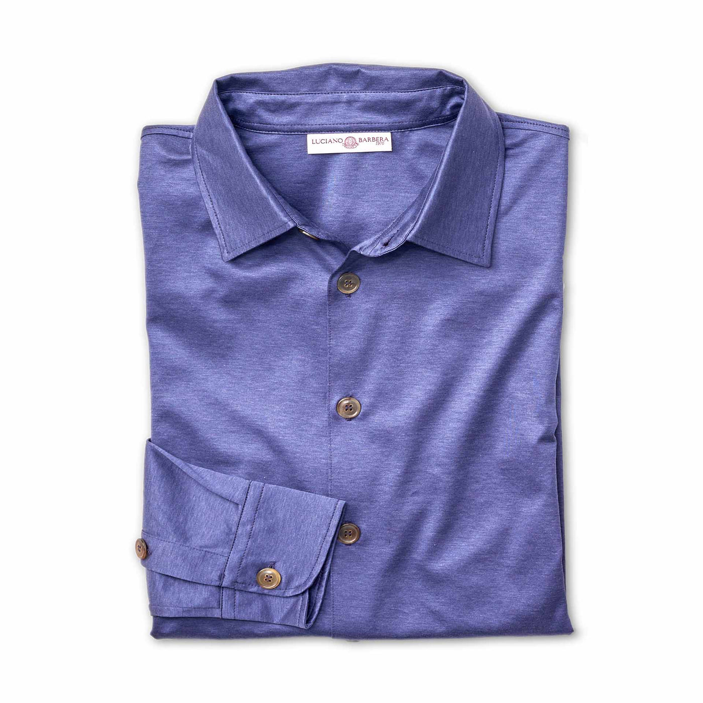 Heathered Long Sleeve Polo Shirt | Luciano Barbera Navy