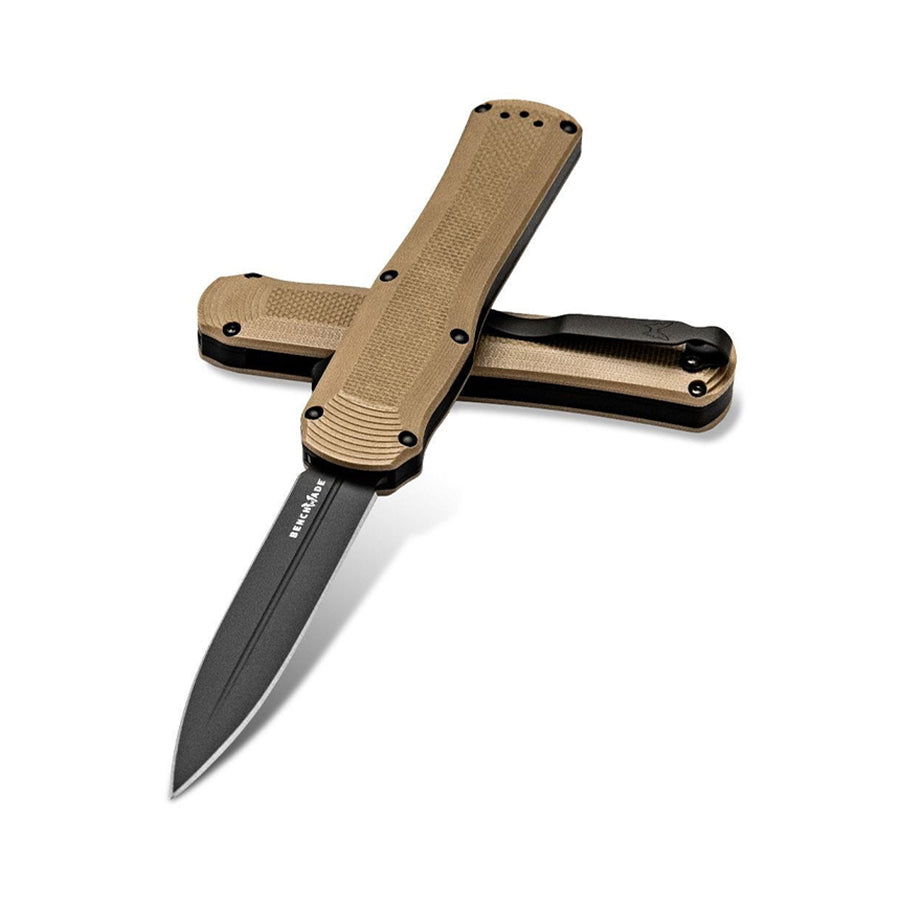 Benchmade Autocrat OTF automatic knife with CPM-S30V double-edged dagger blade, milled composite G-10 handle, and ambidextrous deep-carry clip.