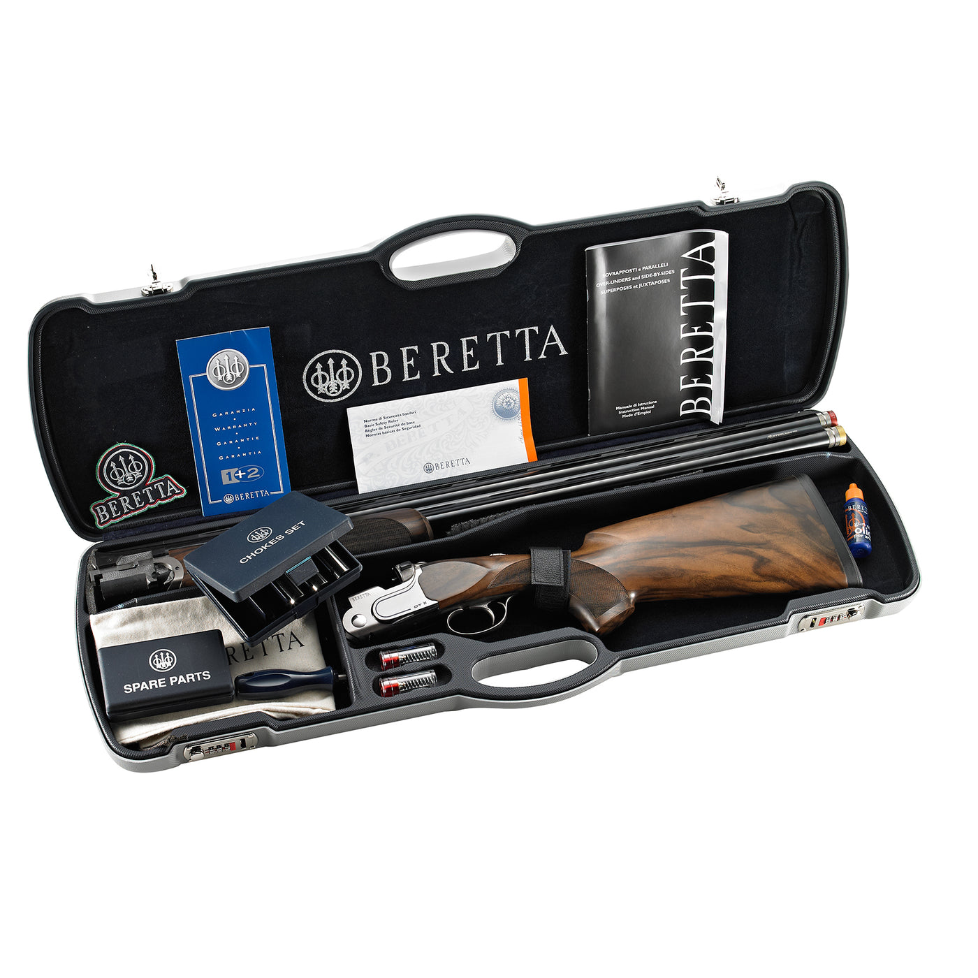Beretta DT11 sporting over and under shotgun case open