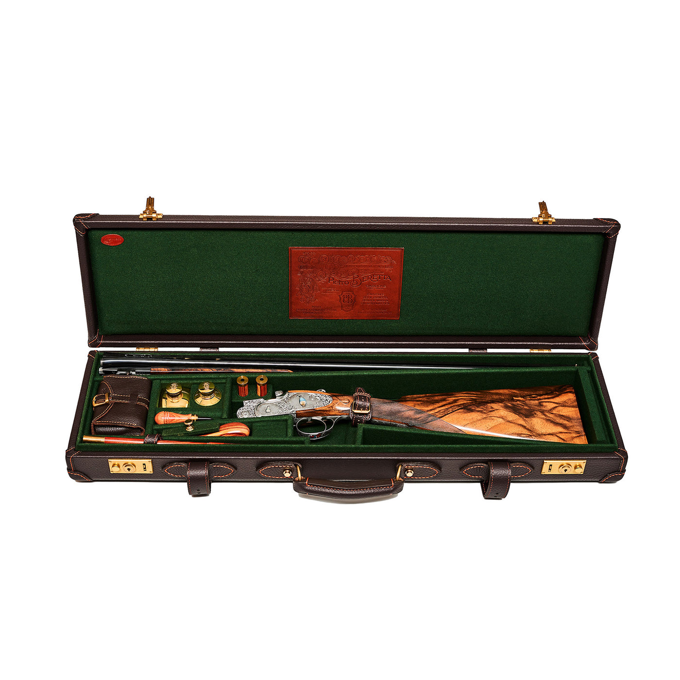 Beretta SO10 Sidelock Over-Under enamel shotgun case open with gun inside