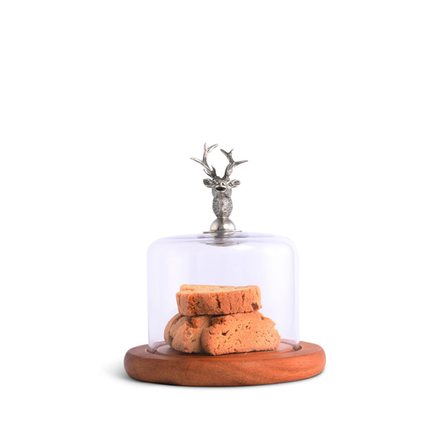 Elk Head Covered Cheese Board with Pewter and Glass Dome Gift